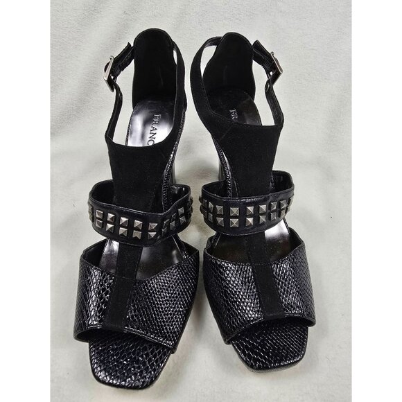 Franco Sarto Black Studded Leather Strappy Heels 8M - Picture 2 of 6